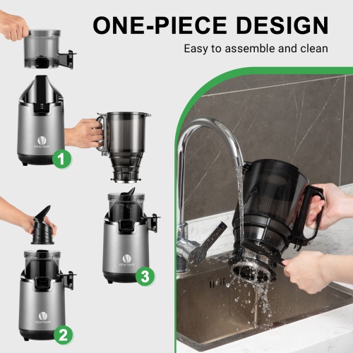 Ventray Slow Masticating Cold Press Juicer with 5.1" Extra Large Wide Feed Chute, High Juice Yield with 1 FREE extra auger