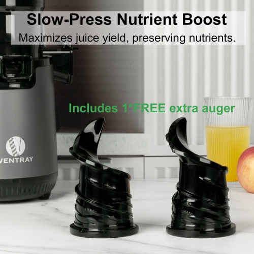 Ventray Slow Masticating Cold Press Juicer with 5.1" Extra Large Wide Feed Chute, High Juice Yield with 1 FREE extra auger