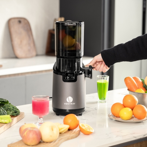 Ventray Slow Masticating Cold Press Juicer with 5.1" Extra Large Wide Feed Chute, High Juice Yield with 1 FREE extra auger