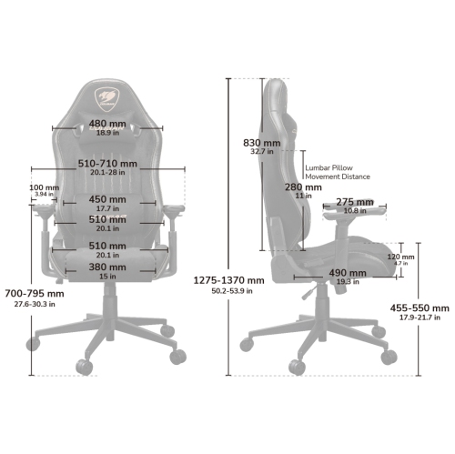 Cougar Explore Royal F Office Gaming Chair - Ergonomic, High Back PVC Velvet Fabric + PVC Leather Upholstery Reclining Backrest, Black/Gold