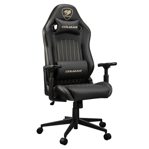 Cougar Explore Royal Office Gaming Chair - Ergonomic, High Back PVC Leather Upholstery Reclining Backrest, Black/Gold