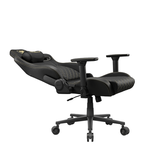 Cougar Defensor Gaming Chair, Ergonomic High‑Back PU Leather, 155° Recline, 4D Armrests & Lumbar Support, Gold