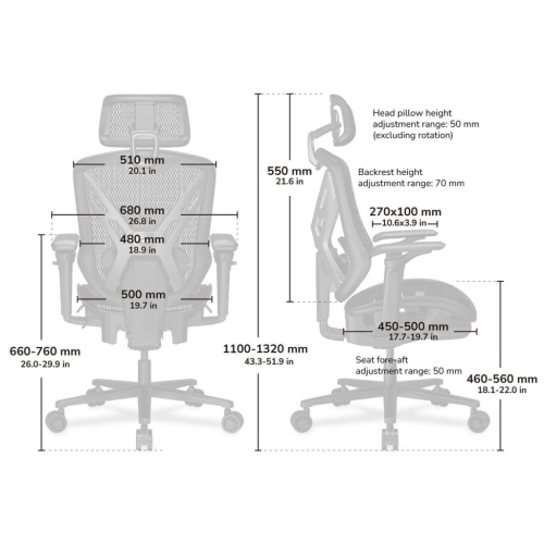 Cougar Speeder Office Gaming Chair Retractable Footrest - Ergonomic, High Back Premium Breathable Mesh Upholstery Reclining Backrest Adjustable