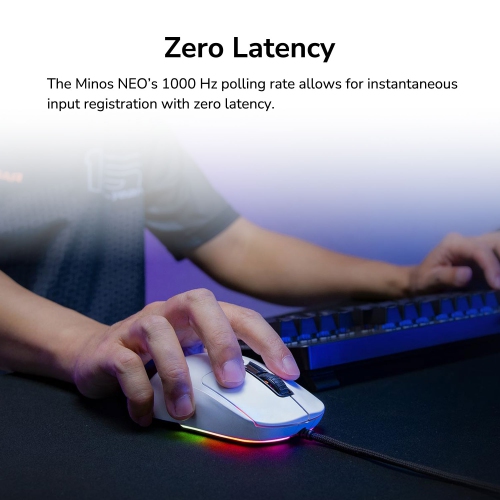 Cougar Minos Neo RGB Wired Gaming Mouse, 63g Ultralight, Symmetrical Design, PAW 3327 Sensor, 1000Hz Polling Rate, Windows Compatible, White