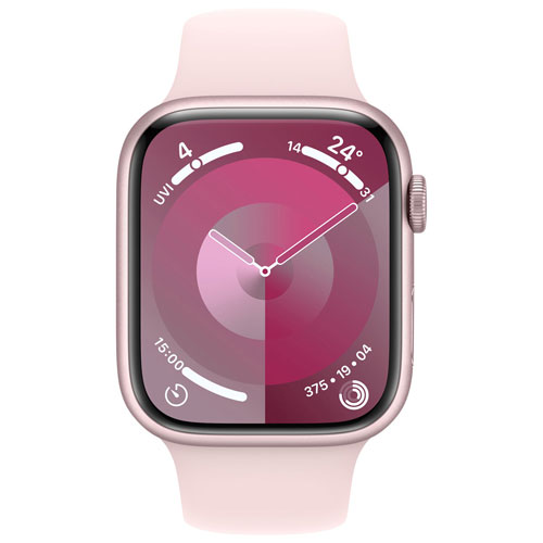 Apple Watch Series 9 avec boîtier de 45 mm en aluminium rose et bracelet sport rose dragée par Koodo - Moyen/Grand 160-210 mm - Paiement Balance