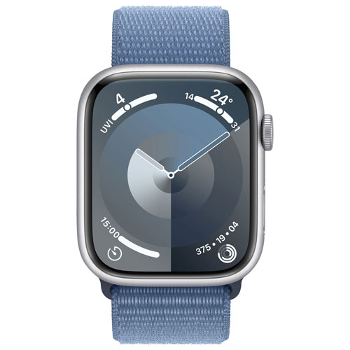 Apple Watch Series 9 avec boîtier de 45 mm en aluminium argenté et bracelet sport bleu hivernal par Koodo - Paiement Balance mensuel