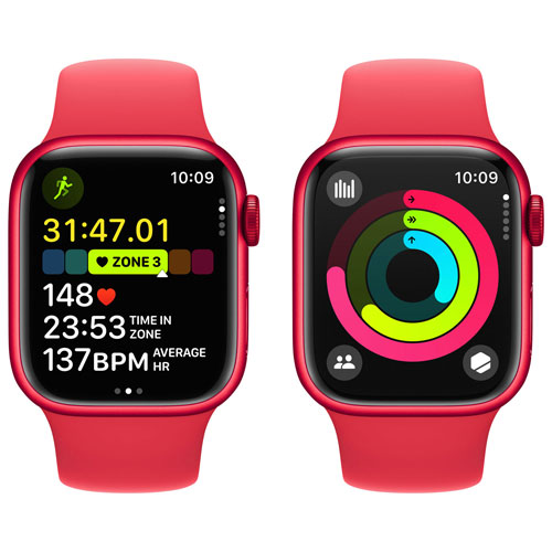 Apple Watch Series 9 (GPS + cellulaire) avec boîtier de 41 mm en aluminium (PRODUCT)RED et bracelet sport (PRODUCT)RED par Koodo - Petit/Moyen 130-180 mm - Paiement Balance mensuel