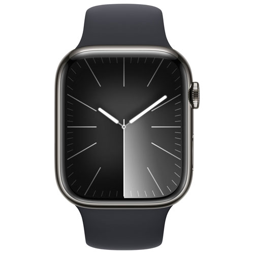 Apple Watch Series 9 avec boîtier de 45 mm en acier inoxydable graphite et bracelet sport minuit par Koodo - Moyen/Grand 160-210 mm - Paiement