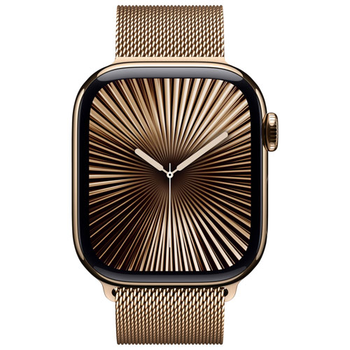Apple Watch Series 10 (GPS + cellulaire) avec boîtier de 42 mm en titane or et bracelet milanais à rabat or par Koodo - Moyen/Grand - Paiement Balance mensuel