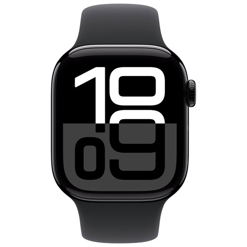 Apple Watch Series 10 avec boîtier de 42 mm en aluminium noir de jais et bracelet sport noir par Koodo - Petit/Moyen - Paiement Balance mensuel