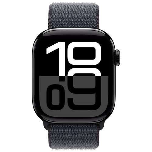 Apple Watch Series 10 avec boîtier de 42 mm en aluminium noir de jais et bracelet sport à rabat encre par Koodo - Paiement Balance mensuel
