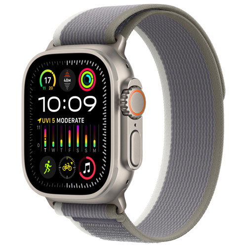 Apple Watch Ultra 2 avec boîtier de 49 mm en titane et bracelet à rabat sentier vert gris par Koodo - Moyen/Grand 145-220 mm - Paiement Balance