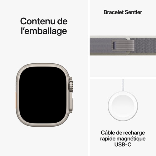 Apple Watch Ultra 2 avec boîtier de 49 mm en titane et bracelet à rabat sentier vert gris par Koodo - Moyen/Grand 145-220 mm - Paiement Balance