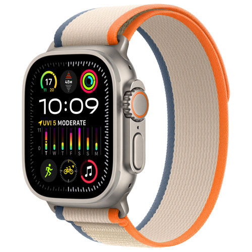 Apple Watch Ultra 2 avec boîtier de 49 mm en titane et bracelet à rabat sentier orange/beige par Koodo - Moyen/Grand 145-220 mm - Paiement Balance