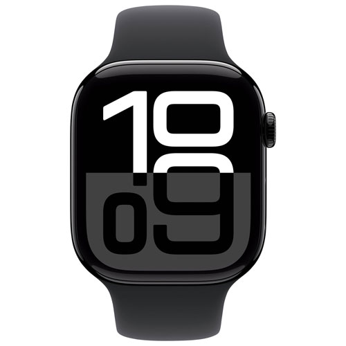 Apple Watch Series 10 avec boîtier de 46 mm en aluminium noir de jais et bracelet sport noir par Koodo - Petit/Moyen - Paiement Balance mensuel