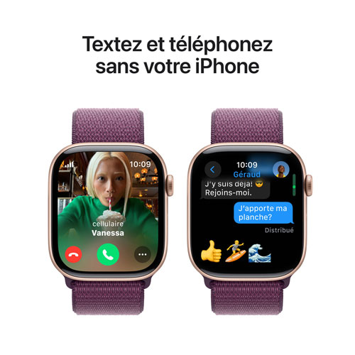 Apple Watch Series 10 avec boîtier de 46 mm en aluminium rose doré et bracelet sport à rabat prune par Koodo - Paiement Balance mensuel