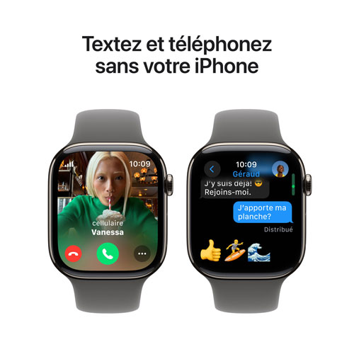 Apple Watch Series 10 avec boîtier de 46 mm en titane naturel et bracelet sport gris pierre par Koodo - Petit/Moyen - Paiement Balance mensuel