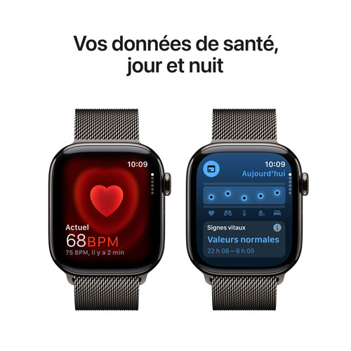 Apple Watch Series 10 avec boîtier de 42 mm en titane ardoise et bracelet milanais à rabat ardoise par Koodo - Moyen/Grand - Paiement Balance mensuel