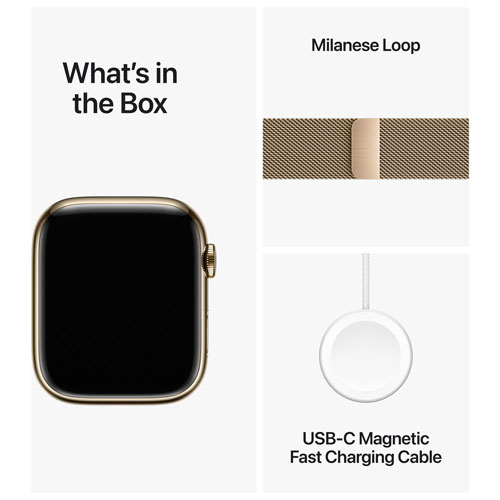 Koodo Apple Watch Series 9 45mm Gold Stainless Steel Case with Gold Milanese Loop - Large - Monthly Tab Payment