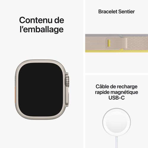 Apple Watch Ultra avec boîtier de 49 mm en titane et bracelet Sentier jaune/beige par Koodo - Moyen/Grand - Paiement Balance mensuel