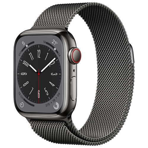 Apple Watch Series 8 avec boîtier de 41 mm en acier inoxydable graphite et bracelet milanais graphite par Koodo - Petit/Moyen - Paiement Balance