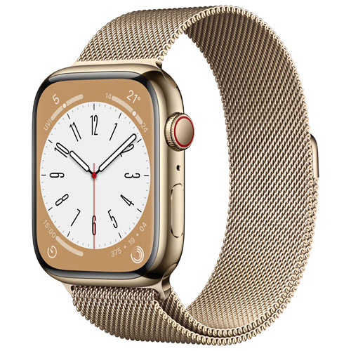 Koodo Apple Watch Series 8 45mm Gold Stainless Steel Case with Gold Milanese Loop - Medium/Large - Monthly Tab Payment