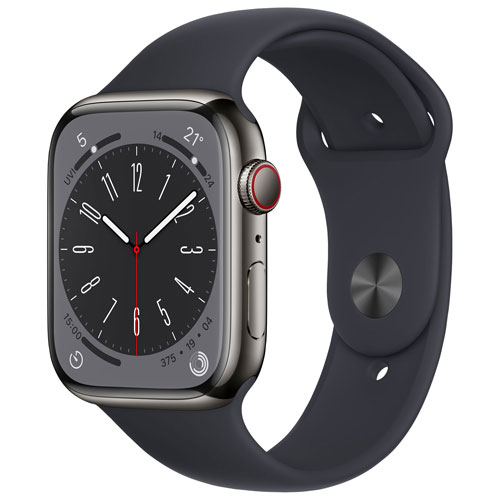 Koodo Apple Watch Series 8 45mm Graphite Stainless Steel Case with Midnight Sport Band - Medium/Large - Monthly Tab Payment