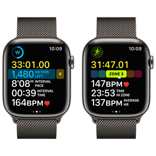 Apple Watch Series 8 avec boîtier de 45 mm en acier inoxydable graphite et bracelet milanais graphite par Koodo - Moyen/Grand - Paiement Balance