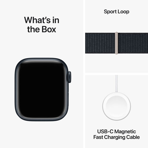 Apple Watch Series 9 avec boîtier de 41 mm en aluminium minuit et bracelet sport minuit par Koodo - Petit - Paiement Balance mensuel