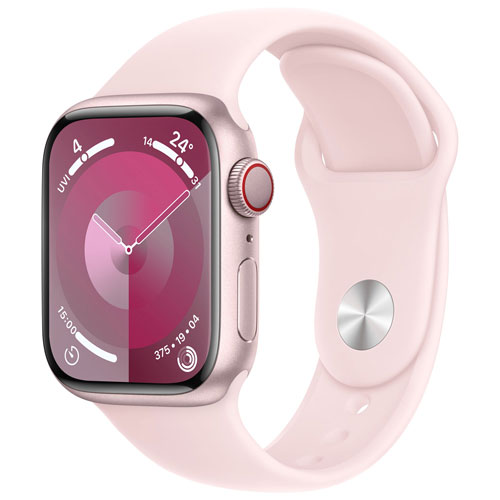 Apple Watch Series 9 avec boîtier de 41 mm en aluminium rose et bracelet sport rose dragée par Koodo - Petit/Moyen 130-180 mm - Paiement Balance