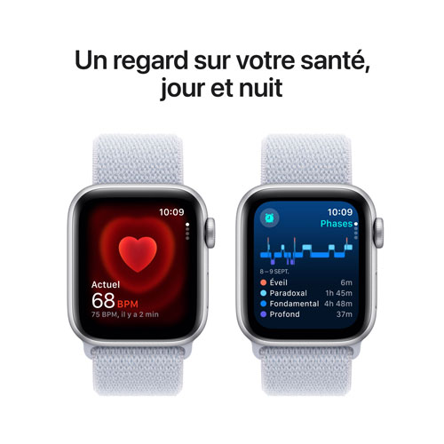 Apple Watch SE avec boîtier de 40 mm en aluminium argenté et bracelet à rabat sport nuage bleu par Koodo - Paiement Balance mensuel