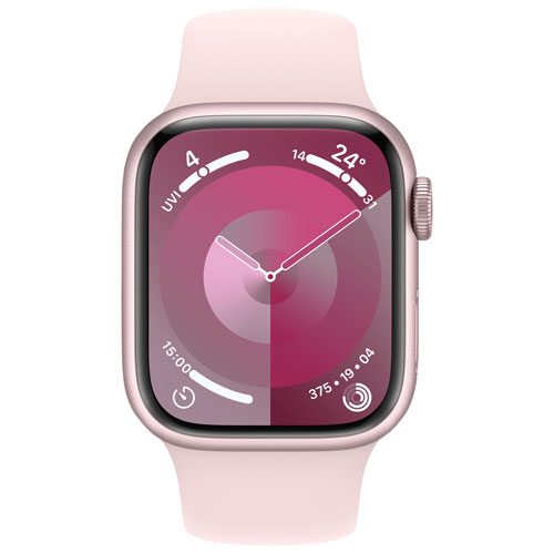 Apple Watch Series 9 avec boîtier de 41 mm en aluminium rose et bracelet sport rose dragée par Koodo - Moyen/Grand 150-200 mm - Paiement Balance