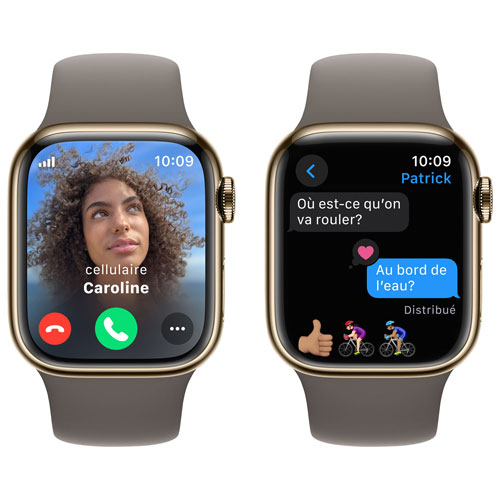 Apple Watch Series 9 avec boîtier de 41 mm en acier inoxydable doré et bracelet sport argile par Koodo - Petit/Moyen 130-180 mm - Paiement Balance