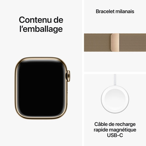 Koodo Apple Watch Series 9 41mm Gold Stainless Steel Case with Gold Stainless Steel Milanese Loop - Small - Monthly Tab Payment