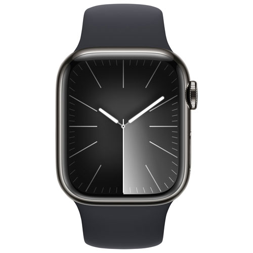 Apple Watch Series 9 avec boîtier de 41 mm en acier inoxydable graphite et bracelet sport minuit par Koodo - Petit/Moyen 130-180 mm - Paiement