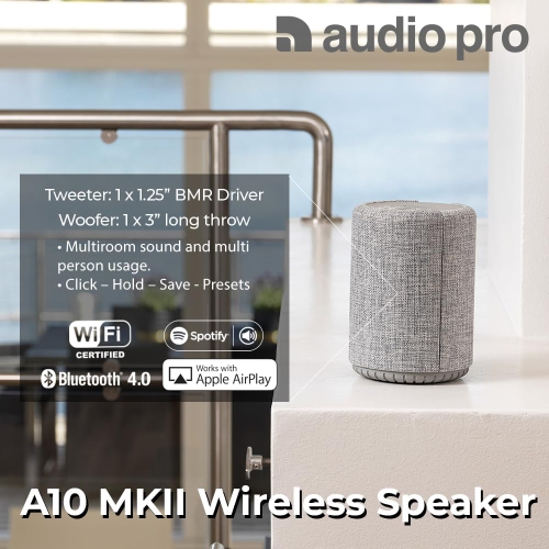 Haut-parleur sans fil Bluetooth A10 MKII Audio Pro, haute fidélité iPhone, Wi-Fi/entrée 3,5 mm, haut-parleur portatif