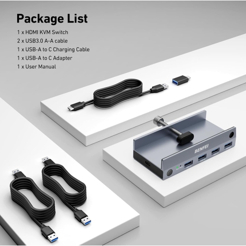 BENFEI USB 3.0 HDMI KVM Switch(8K@60Hz) with 4 USB 3.0 Ports for 2 Computers Sharging Monitor Keyboard Mouse