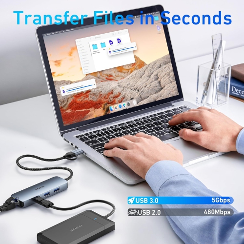 BENFEI USB-C USB 3.0 to Gigabit Ethernet Adapter, 3-Port USB 3.0 Hub with RJ45 Compatible with MacBook Pro/Air 2023, iPad Pro, iMac, S23, XPS 17,