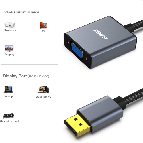 BENFEI DisplayPort to VGA, DisplayPort to VGA Adapter Male to Female Gold-Plated Cord