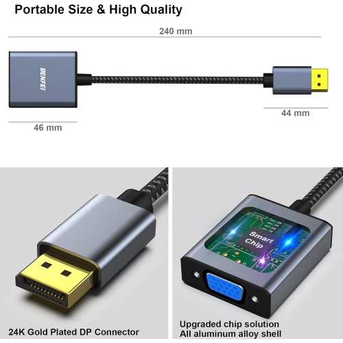 BENFEI DisplayPort to VGA, DisplayPort to VGA Adapter Male to Female Gold-Plated Cord