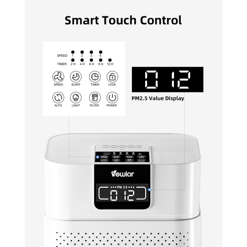 Purificateur d'air VEWIOR pour la maison grande pièce, filtre HEPA couvrant jusqu'à 1560&nbsp;pi² pour le pollen de fumée sauvage
