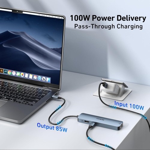 BENFEI USB C HUB 6-in-1 with HDMI(4K@60Hz), Gigabit Ethernet, 100W Power Delivery, 3*USB 3.0 Compatible with iPhone 15 Pro/Max, MacBook, iPad Pro,