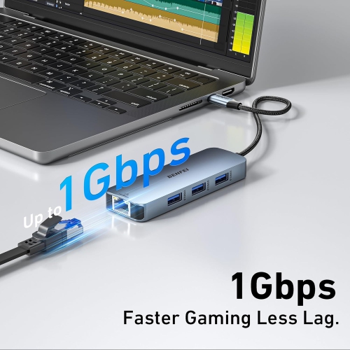 BENFEI USB C HUB 6-in-1 with HDMI(4K@60Hz), Gigabit Ethernet, 100W Power Delivery, 3*USB 3.0 Compatible with iPhone 15 Pro/Max, MacBook, iPad Pro,