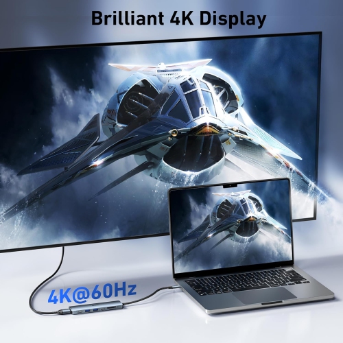 BENFEI 7-in-1 USB C Hub, HDMI 4K@60Hz, 2xUSB-A, USB-C Data, 100W PD, SD/TF Reader, Grey