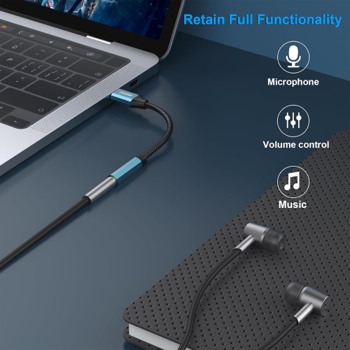 BENFEI USB-C to 3.5mm Adapter, with DAC, for iPhone 15, Samsung Galaxy, iPad Pro, Pixel, Blue