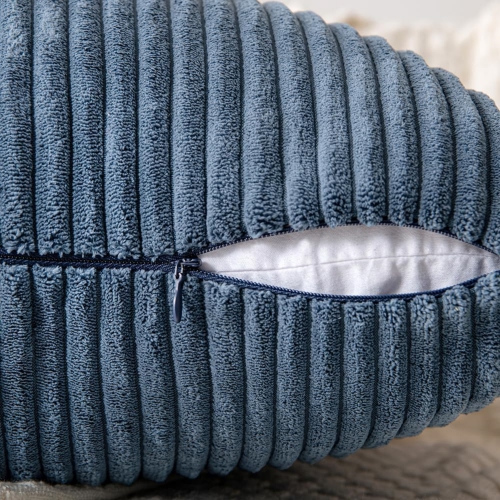 Blue Corduroy Pillow Covers Pack of 2 Boho Decorative Spliced Soft Solid Couch Pillowcases Cross Patchwork Textured Cushion Covers for Living Room