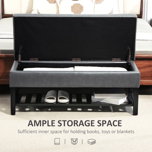 HOMCOM Shoe Bench, Tufted PU Leather Upholstered Entryway Bench with Lift-Top, Shoe Rack and Wood Frame for Living Room, Hallway, Grey