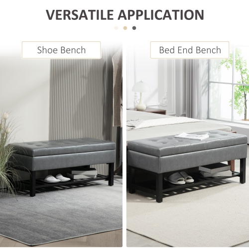 HOMCOM Shoe Bench, Tufted PU Leather Upholstered Entryway Bench with Lift-Top, Shoe Rack and Wood Frame for Living Room, Hallway, Grey
