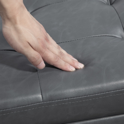 HOMCOM Shoe Bench, Tufted PU Leather Upholstered Entryway Bench with Lift-Top, Shoe Rack and Wood Frame for Living Room, Hallway, Grey