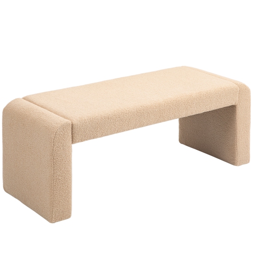 Banc d'extrémité rembourré de 47&nbsp;po de HOMCOM, banc d'entrée bouclé, pouf moderne en U pour chambre, salon, corridor, brun pâle